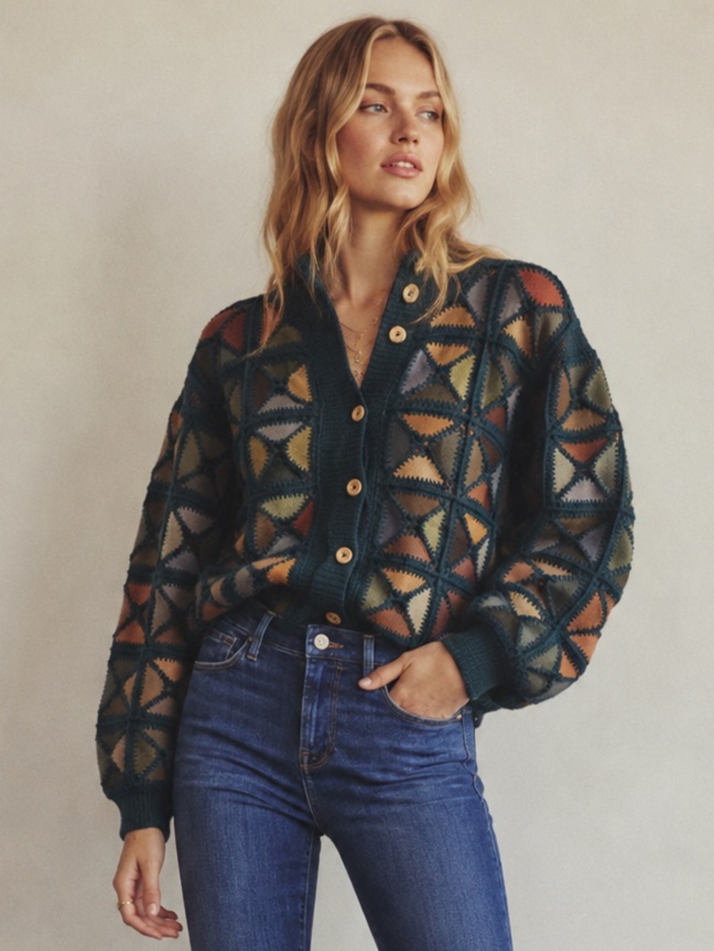 Vintage Crocheted Genuine Leather Patchwork Cardigan | Hand Knit One-of-a-kind